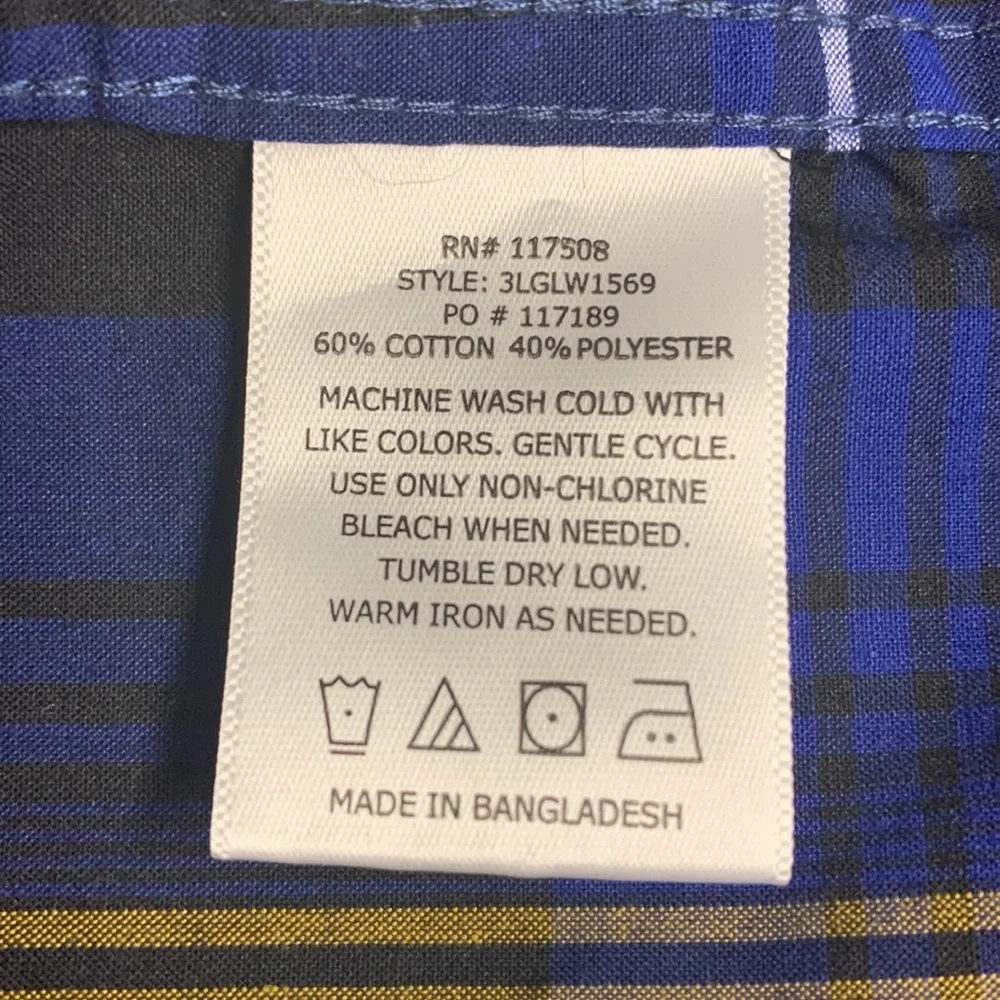 Levi's Strauss Blue Black Yellow Plaid Western Men's Long Sleeve Shirt XL EUC